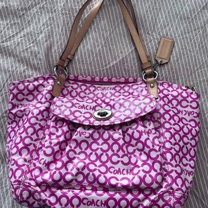Coach Pink Signature Coated Canvas Bag